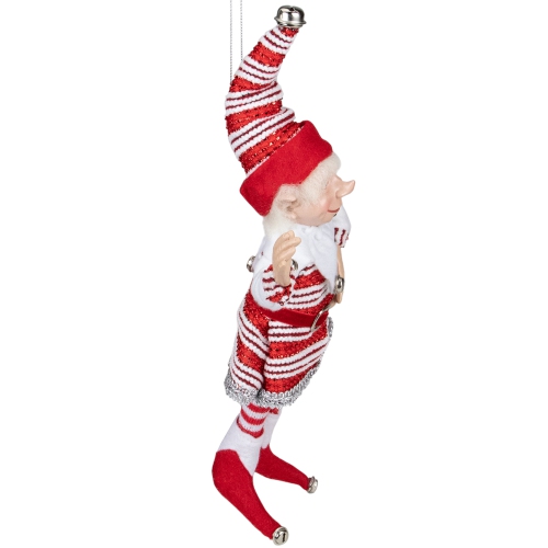 13" Red and White Peppermint Striped Elf with Jingle Bells