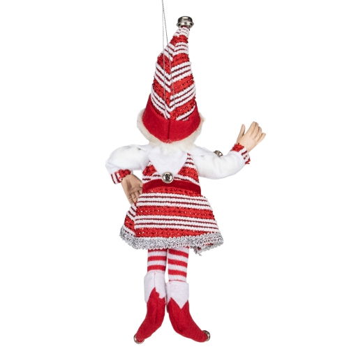 13" Red and White Peppermint Striped Elf with Jingle Bells