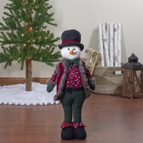 25" Red and Green Jolly Plush Boy Snowman Christmas Figure