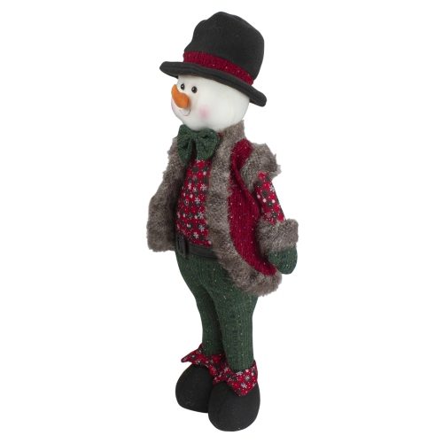 25" Red and Green Jolly Plush Boy Snowman Christmas Figure