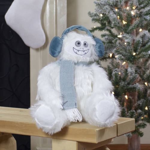 18-Inch Plush White and Blue Sitting Tabletop Yeti Christmas Figure
