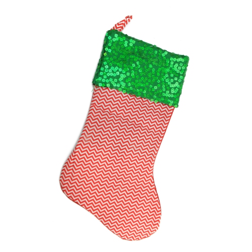 19" Red and Green Chevron Sequin Christmas Stocking