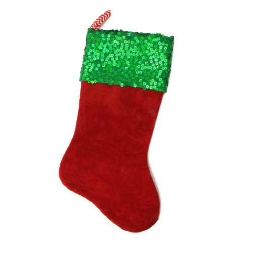 19" Red and Green Chevron Sequin Christmas Stocking