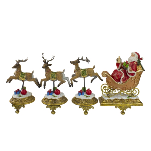 Set of 4 Santa and Reindeer Christmas Stocking Holders 9.5"