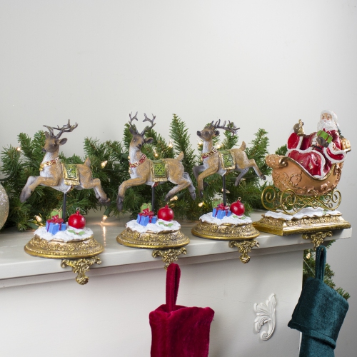 Set of 4 Santa and Reindeer Christmas Stocking Holders 9.5"