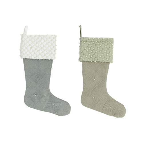 Set of 2 Gray and Brown Quilted Christmas Stockings 18"