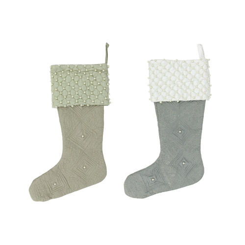 Set of 2 Gray and Brown Quilted Christmas Stockings 18"