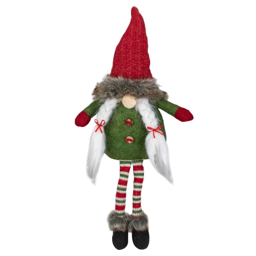 NORTHLIGHT  25" Red, Green, And Sitting Tabletop Female Gnome Christmas Decoration In White