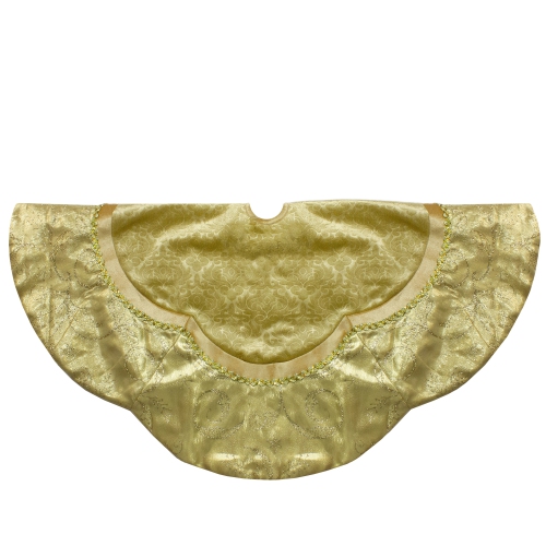 NORTHLIGHT  48-Inch Golden Scalloped Velvet Christmas Tree Skirt With A Metallic Trim