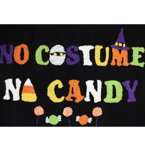 CC HOME FURNISHINGS  2' X 3' Multi-Color No Costume No Candy Hand Hooked Halloween Throw Rug