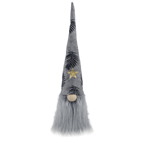 16 Gray and Black Lighted Star Gnome with Palm Leaves Christmas Decoration