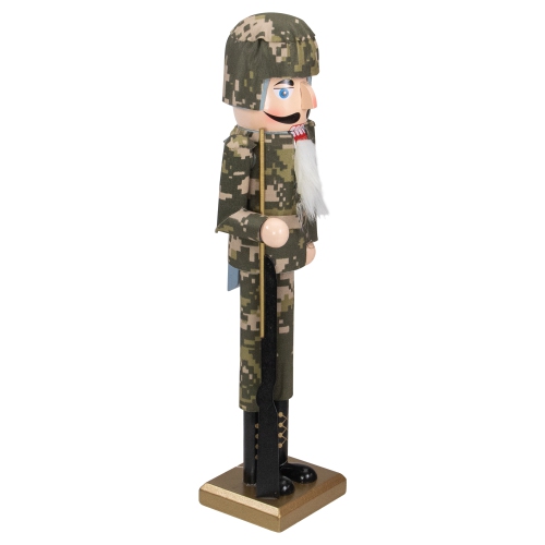 15" Beige and Green Army Soldier in Fatigues Christmas Nutcracker