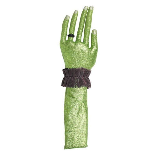 18.25" Green and Black Glittered Envy Flexible Left Hand Halloween Decor