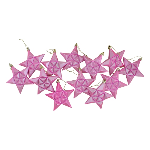 Décorations de Noël incassables avec étoiles rose bonbon mat, 12 unités, 5 po