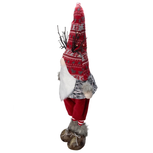 30" Red Nordic Hat Standing Santa Christmas Gnome with LED Antler