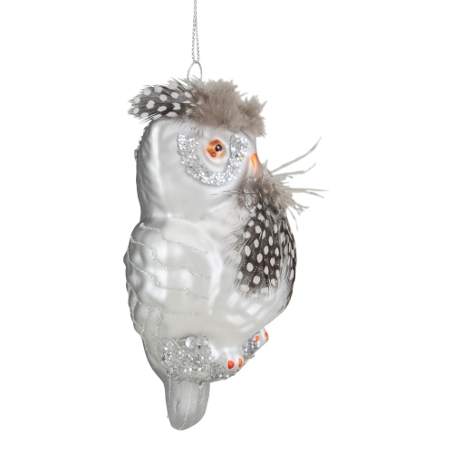 5" Silver and Brown Glass Snow Owl Christmas Ornament