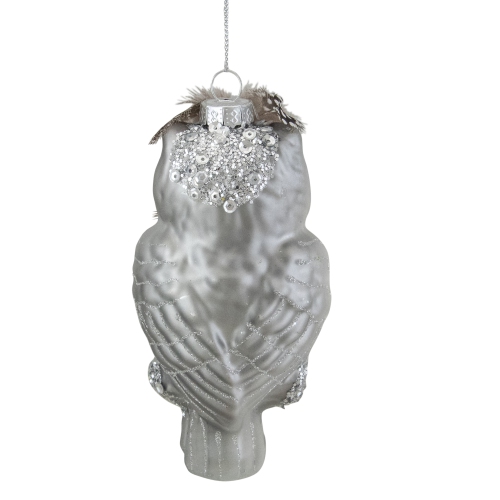 5" Silver and Brown Glass Snow Owl Christmas Ornament