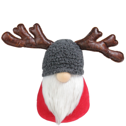 14" Red and Gray Santa Gnome with Moose Antlers Christmas Table Top Decoration