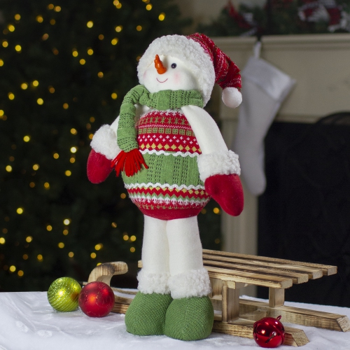 17.5" Red and Green Jolly Plush Snowman Christmas Figure