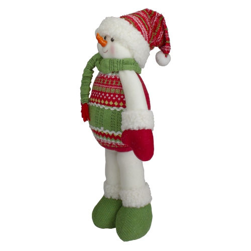 17.5" Red and Green Jolly Plush Snowman Christmas Figure