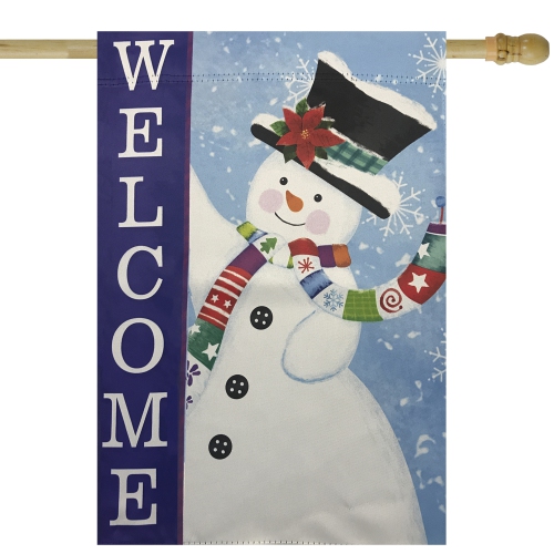 NORTHLIGHT  And White Happy Snowman Welcome Outdoor Garden Flag 28" X 40" In Blue