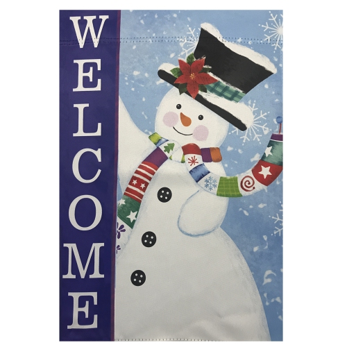 Blue and White Happy Snowman Welcome Outdoor Garden Flag 28" x 40"