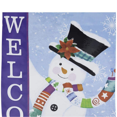 Blue and White Happy Snowman Welcome Outdoor Garden Flag 28" x 40"