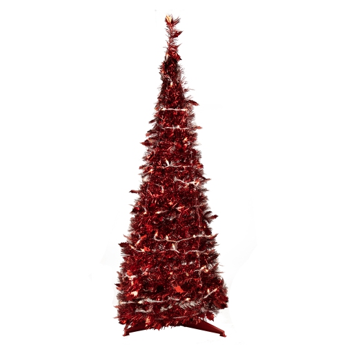 NORTHLIGHT  4' Pre-Lit Tinsel Pop-Up Artificial Christmas Tree, Clear Lights In Red