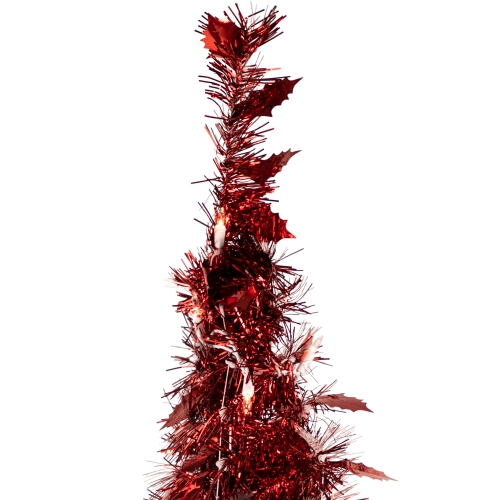 4' Pre-Lit Red Tinsel Pop-Up Artificial Christmas Tree, Clear Lights