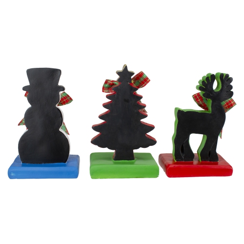Set of 3 Reindeer, Tree, and Snowman with Chalkboard Christmas Stocking Holders 7"