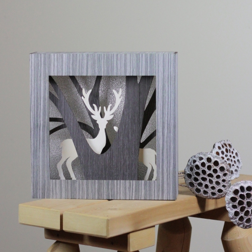 12" Glittered Woodland Deer Silhouette Box Framed Christmas Table Decoration