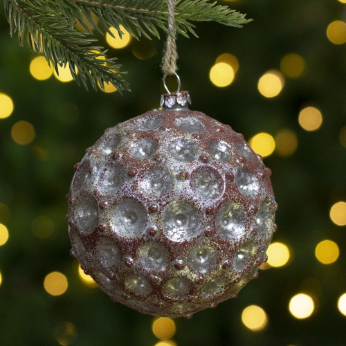 Mercury Silver Distressed Glass Christmas Ball Ornament 3.5"