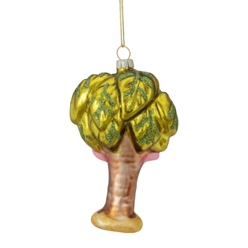 4" Pink Flamingo with Palm Tree Hanging Glass Christmas Ornament