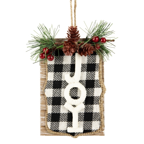 4.75" Black and White Buffalo Plaid 'Joy' Christmas Ornament