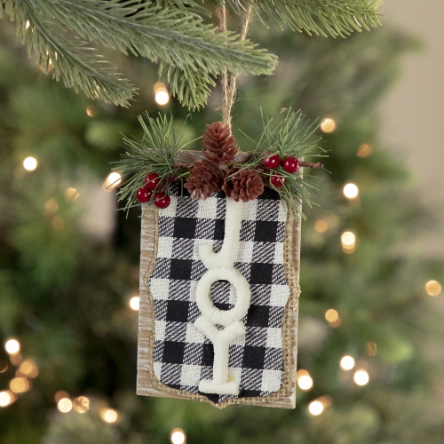 4.75" Black and White Buffalo Plaid 'Joy' Christmas Ornament