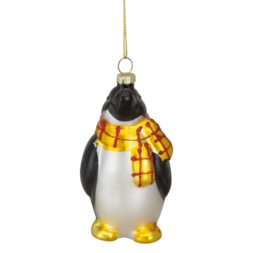 NORTHLIGHT  3.75" Black, White, And Glass Penguin Christmas Ornament In Yellow