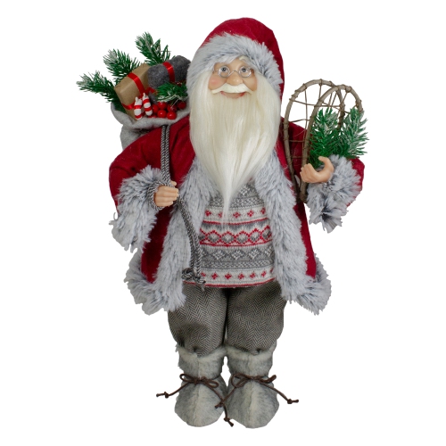 NORTHLIGHT  18" Standing Santa Christmas Figure With Snow Shoes And Presents
