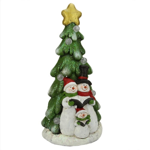 NAPCO  19.5" Pre-Lit And Green Led Snowmen Christmas Figurine In Red