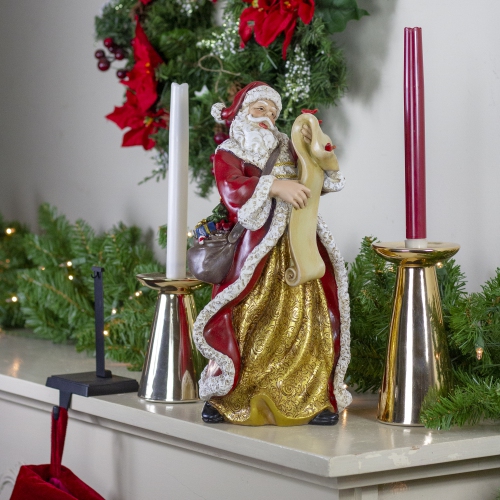 13.75" Santa Claus Holding His List with Cardinals Christmas Tabletop Figurine
