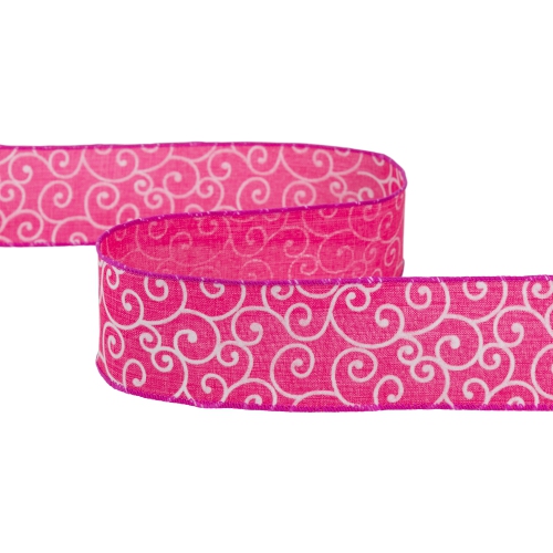 Pink and White Swirl Wired Spring Craft Ribbon 2.5" x 10 Yards
