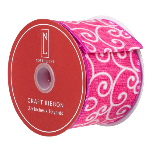 Pink and White Swirl Wired Spring Craft Ribbon 2.5" x 10 Yards