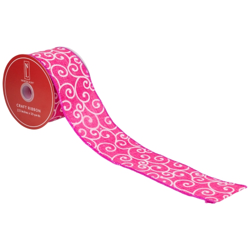Pink and White Swirl Wired Spring Craft Ribbon 2.5" x 10 Yards