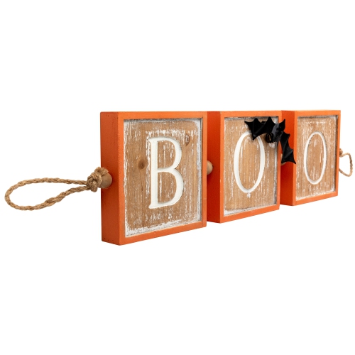 27.5" Beige and Orange BOO Halloween Decorative Hanging Banner