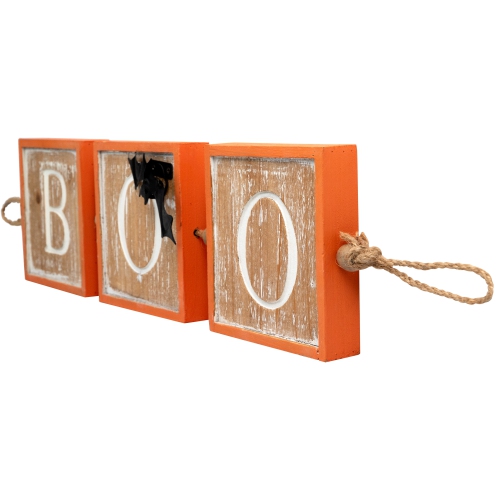 27.5" Beige and Orange BOO Halloween Decorative Hanging Banner