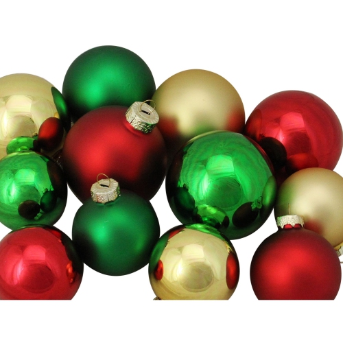 96ct Red and Gold 2-Finish Glass Ball Christmas Ornaments 3.25"
