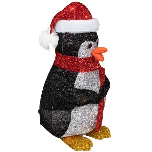 Pingouin lumineux blanc et rouge de 19.5 po avec décoration de Noël extérieure chapeau de père Noël