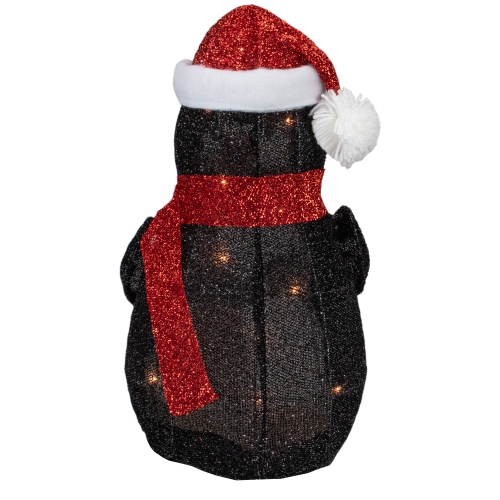 Pingouin lumineux blanc et rouge de 19.5 po avec décoration de Noël extérieure chapeau de père Noël