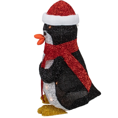 Pingouin lumineux blanc et rouge de 19.5 po avec décoration de Noël extérieure chapeau de père Noël