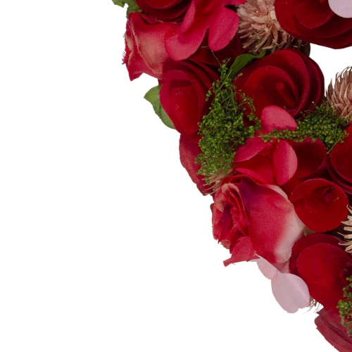 Red and Pink Wooden Rose Valentine's Day Artificial Spring Wreath, 13.5-Inch