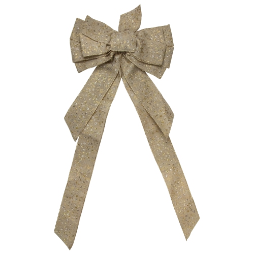 NORTHLIGHT  12" X 25" Burlap And 10 Loop Christmas Bow Decoration In Gold
